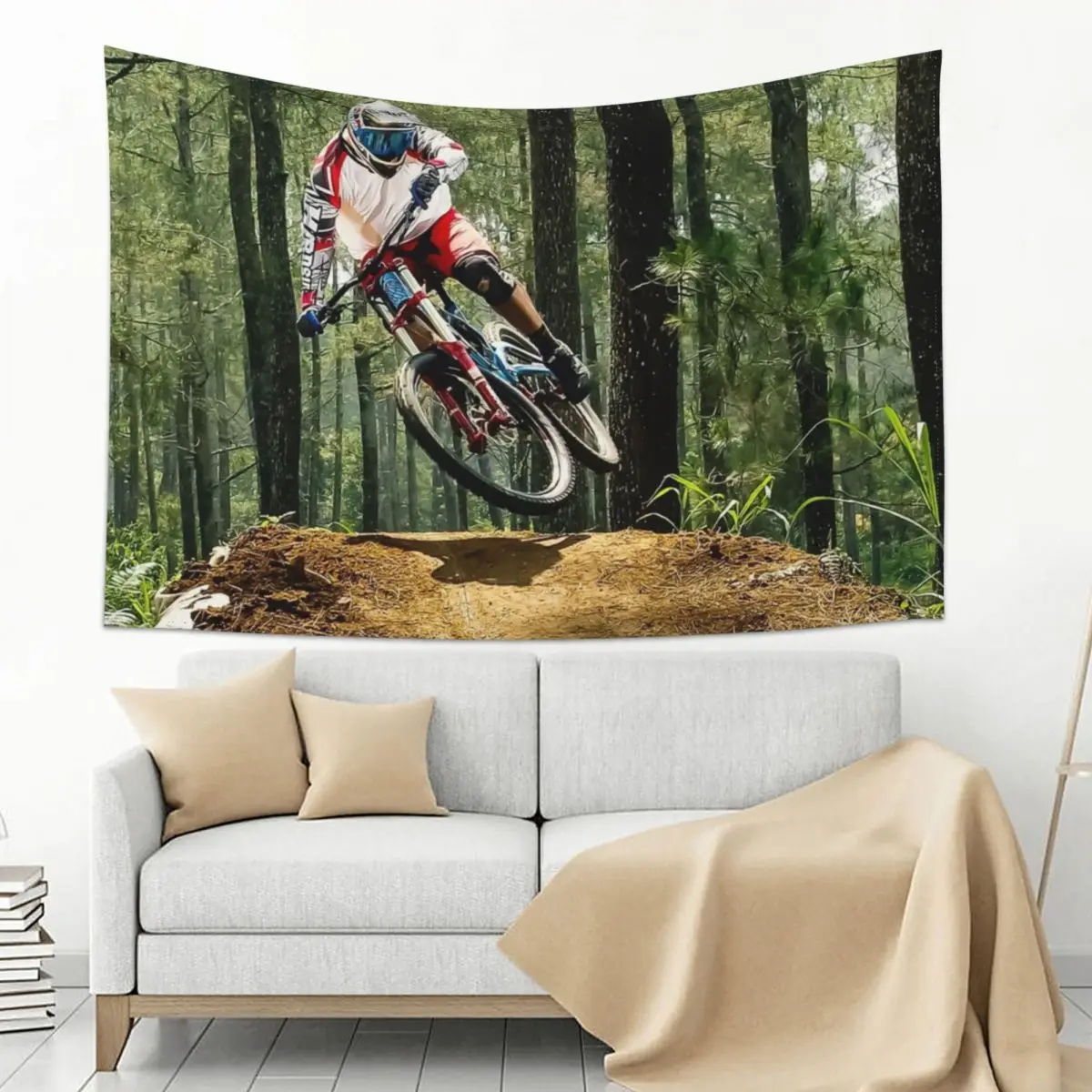 

Mountain Biker over Jump. Tapestry