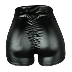 Women's Shorts Vintage PU Leather Shorts High Waist Undefined Drapped Trousers Female Sexy Wear Shorts