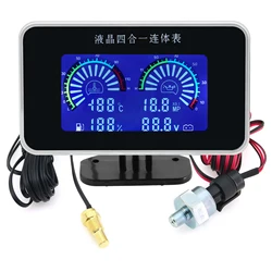 4in1 LCD car digital gauge oil pressure gauge sensor 1/8 npt voltage fuel water temp meter M10 temperature sensors 10mm 12V 24V