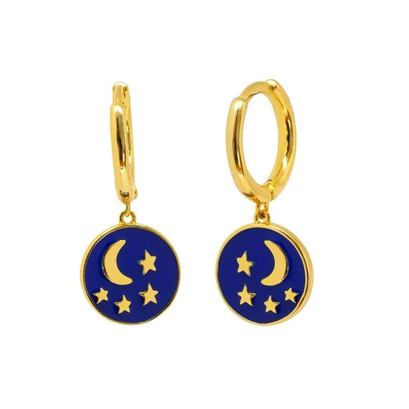 Wholesale Hoop Earrings for Women Moon Star  Embossed Coin Earrings Colorful Enamel Pendant Fashion Earrings Female Jewelry