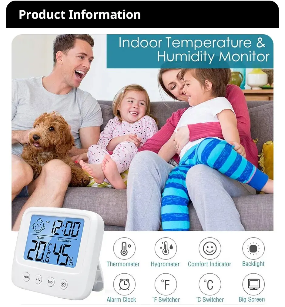 LCD Digital Humidity Meter Baby Room Thermometer with Backlight Indoor Electronic Hygrometer Weather Station for Home