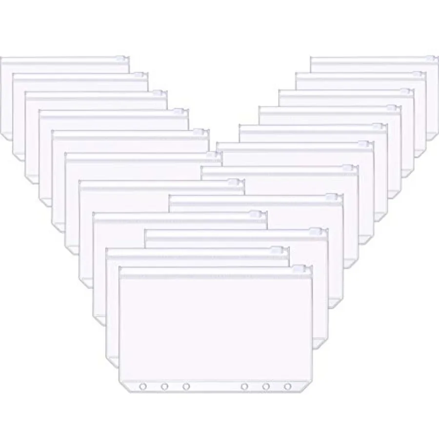 60 Packs A6 Size 6 Holes Binder Pockets Plastic Binder Zipper Folde Waterproof 6 Holes Zipper Loose Leaf Bags for Documents Not