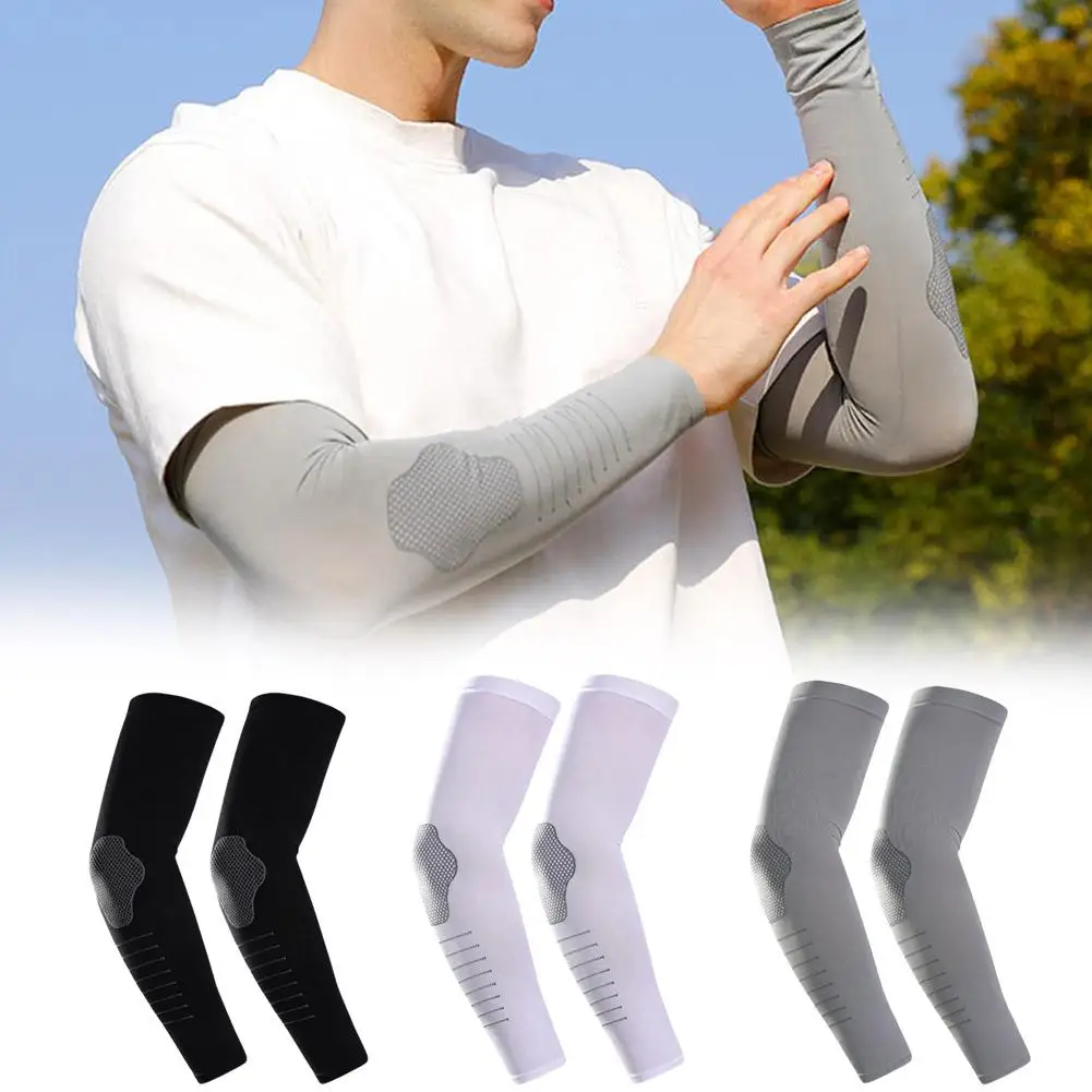 1Pair Ice Silk Sunscreen Sleeves Summer Cycling Sports Sweat-absorbent Arm Guards Elastic Cooling Cover Sleeves Quick-dryin F7S4