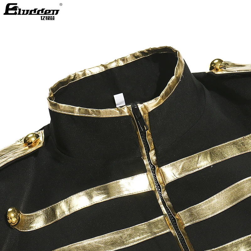 Men\'s Gold Leather Strips Suit Blazers Zip Fly Drama Costume Party Coat Men Glossy Silver Stripe Coat Jackets Singer Stage Dress