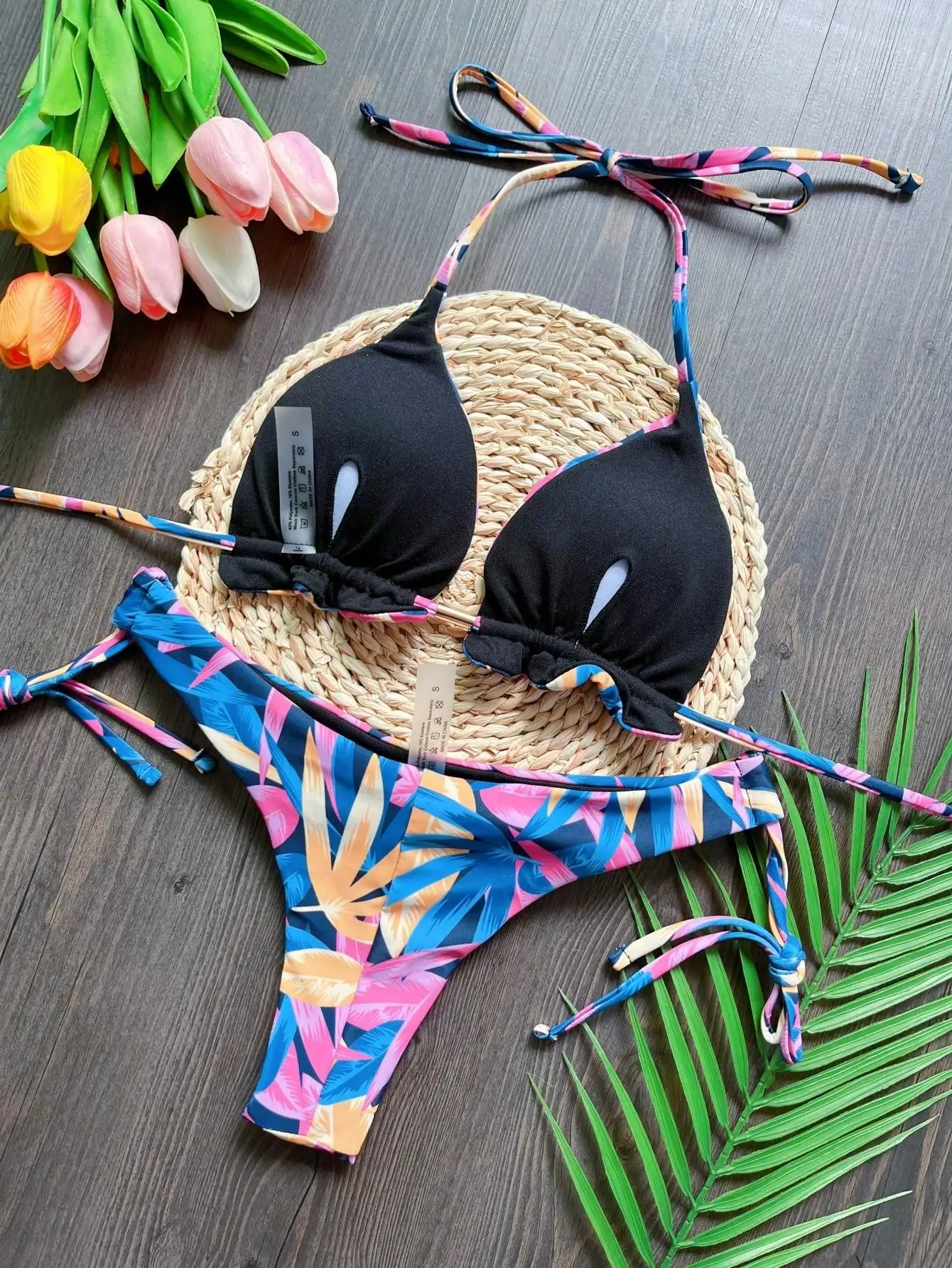 Print Bikini for Women Cut Out Swimwear Low Waist Swimsuit Micro Bikinis Set Bathing Suit Triangle Beachwear