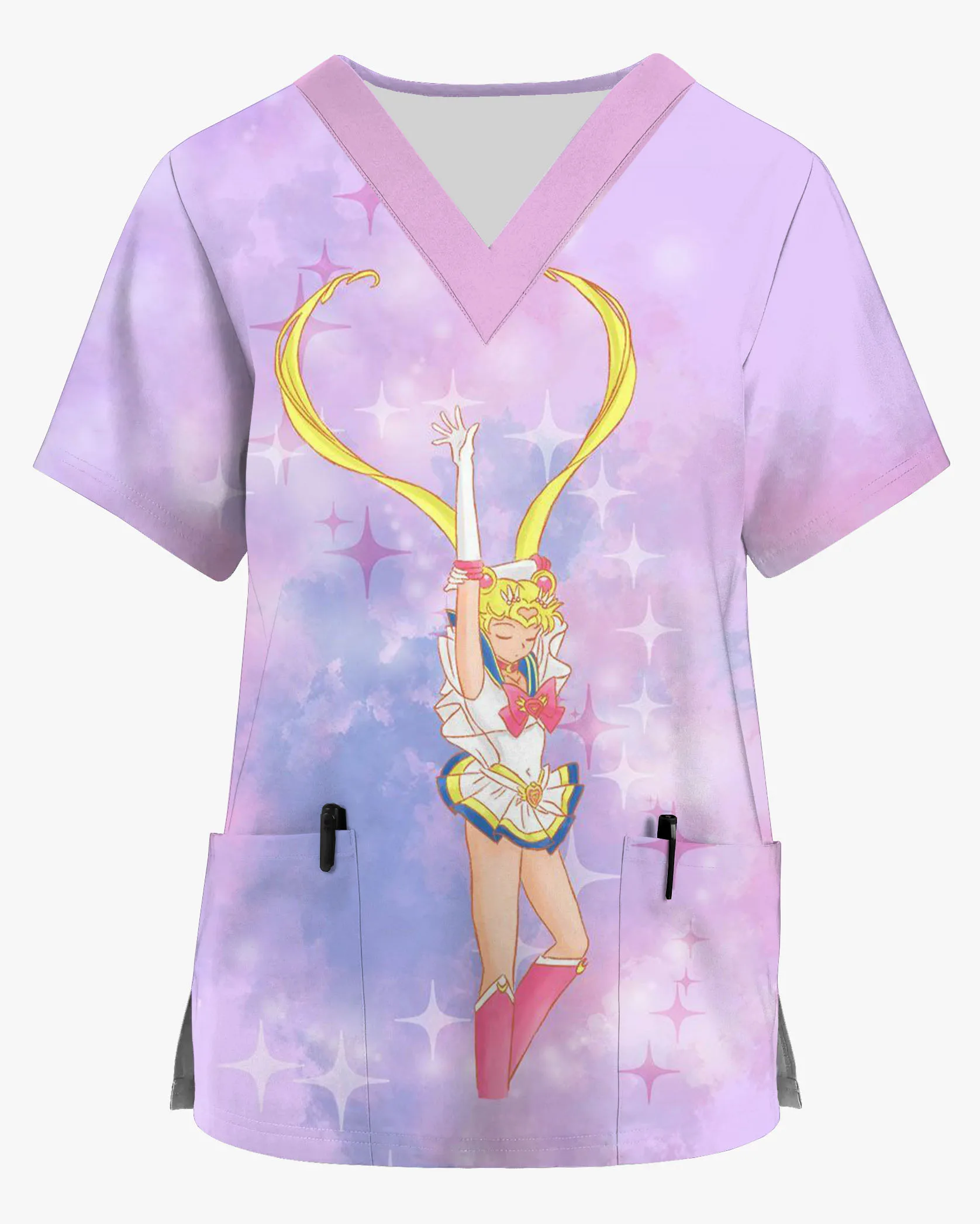 Girls' Work Uniform V-Neck Print Scrub Top Sailor Moon Cute and Sweet Print Girls' Amusement Park Work Uniform