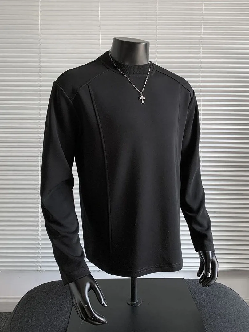 American Style Long Sleeve T-Shirt Men's Commuter Loose Base Layer Shirt Hoodie Top Heavyweight Hip Hop Shoulder Length