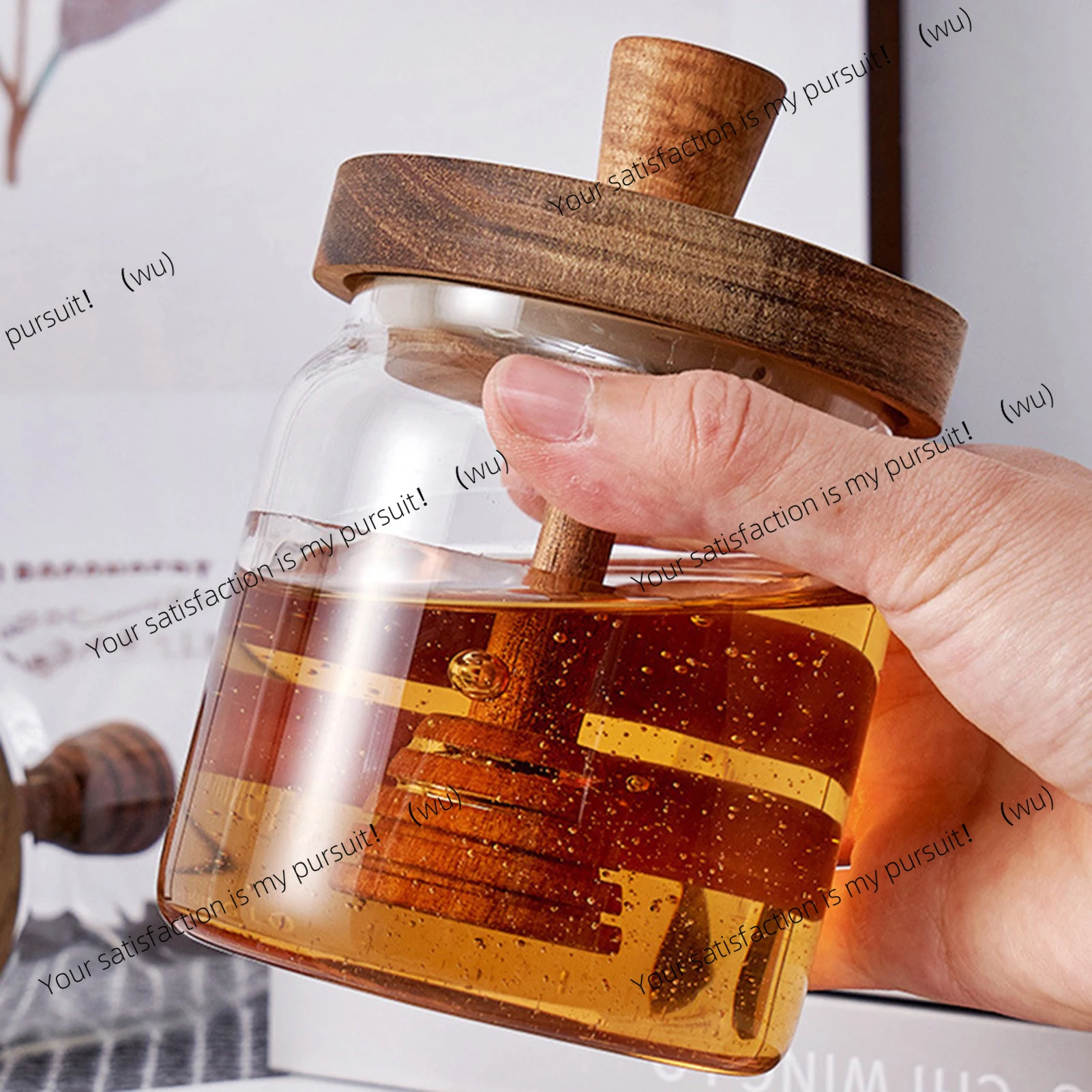 Glass Storage Bottles Honey Jars with Dipper and Lid Wide Mouth Honey Containers Syrup Dispenser for Storing Honey and Syrup
