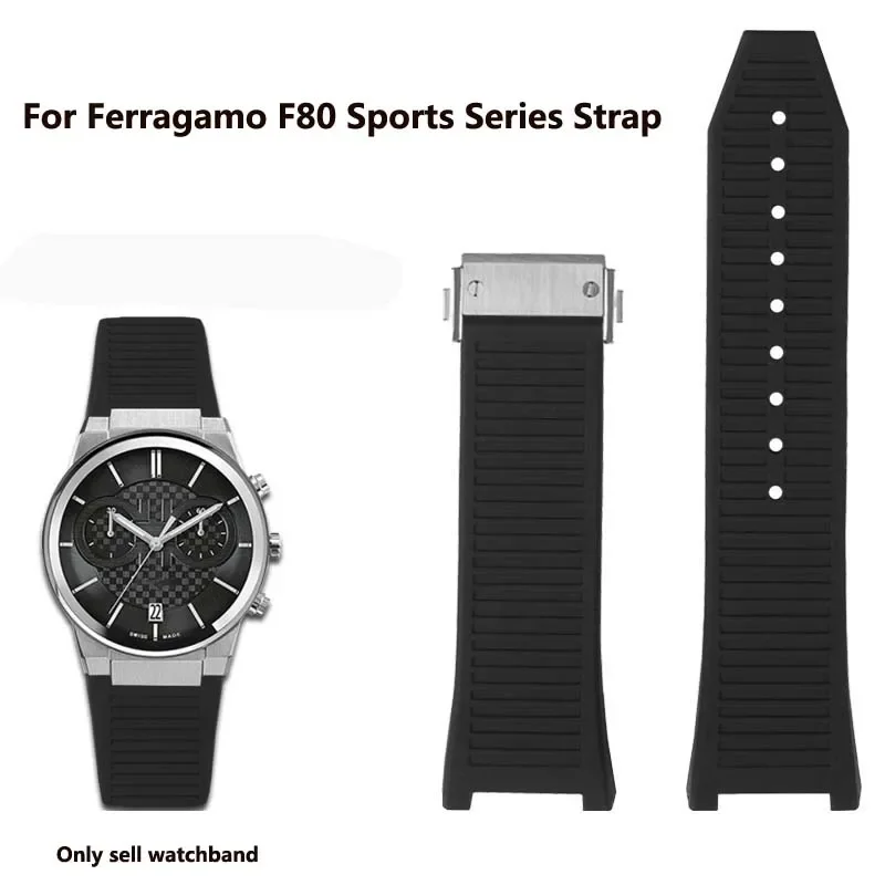 

For Ferragamo F80 Sports Series Watch Strap Waterproof Notch High Quality Silicone Black Watch Band Men's 26mm