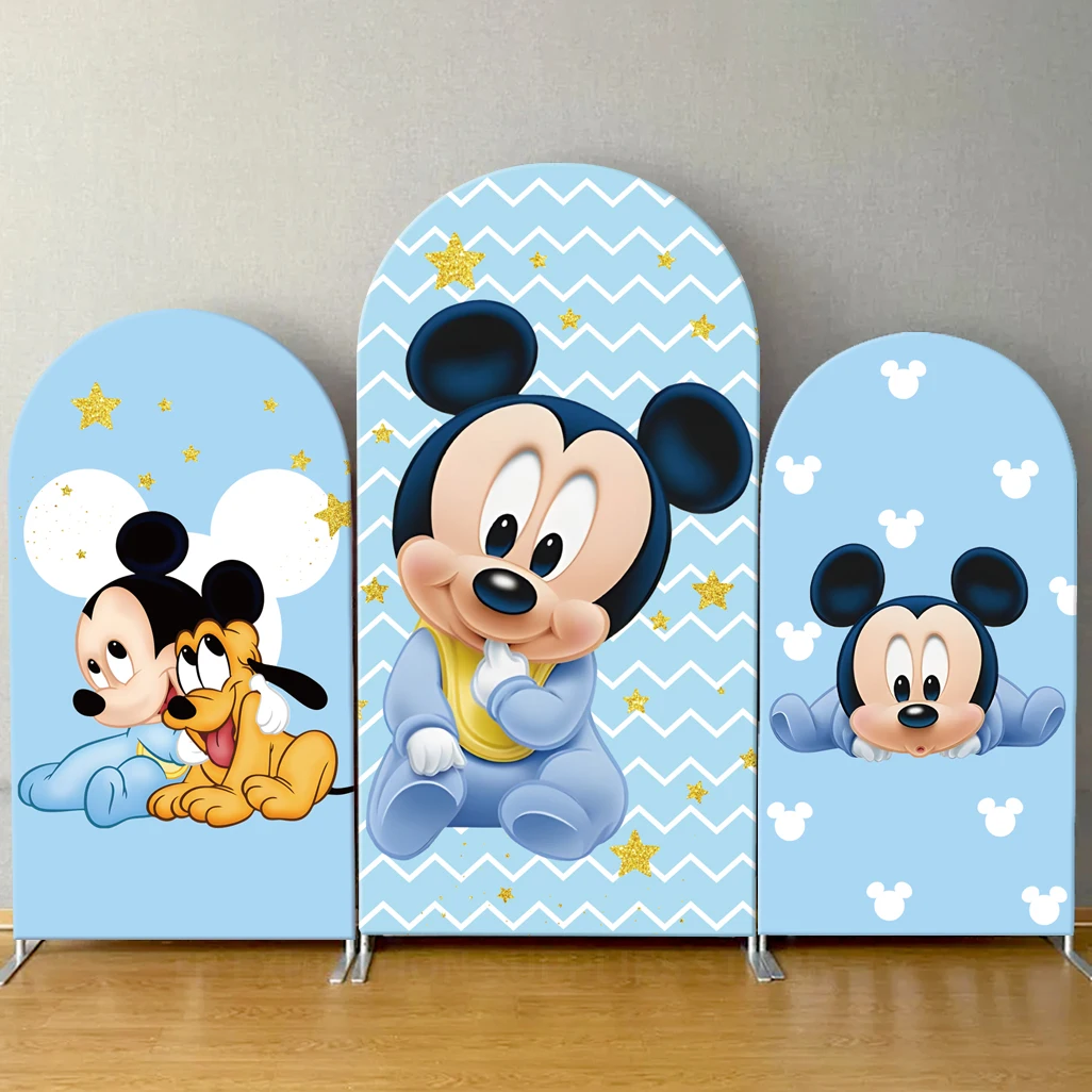 

Mickey Mouse Baby Shower Arch Backdrop Custom Cover Newborn First Birthday Party Decor Photography Background Elastic Fabric