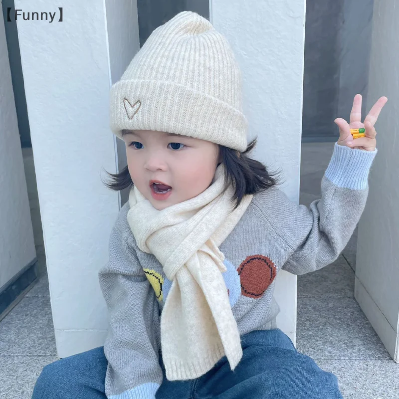 الأطفال قبعة ووشاح قطعتين مجموعة الخريف والشتاء الكورية نمط محبوك قبعة الطفل الدافئة كنزة صوفية من الصوف قبعة وشاح
