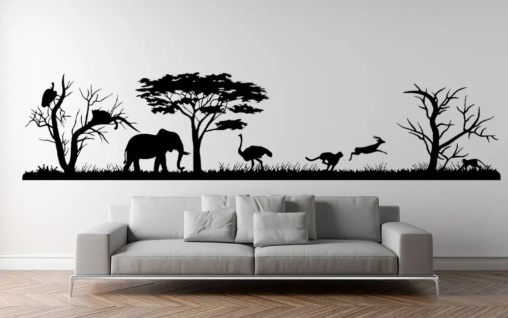 African Safari Wall Decal Forest Silhouette Vinyl Stickers Home Decor Animal Wall Vinyl Nursery Decor Jungle Safari Africa 3119 image 3