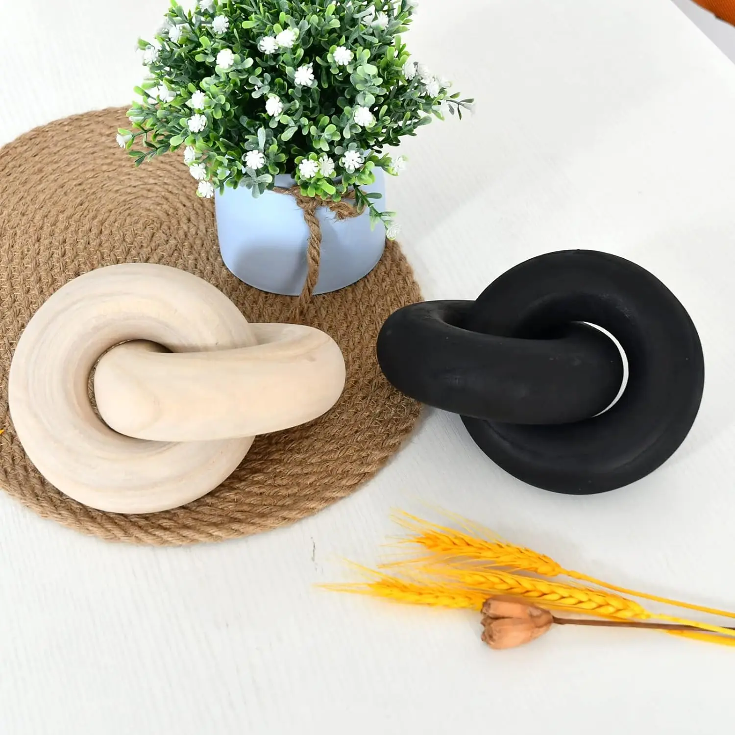 Wholesale Hand Carved Wood Knot Link Table Decor Wood Chain Link Decor for Living Room customizable