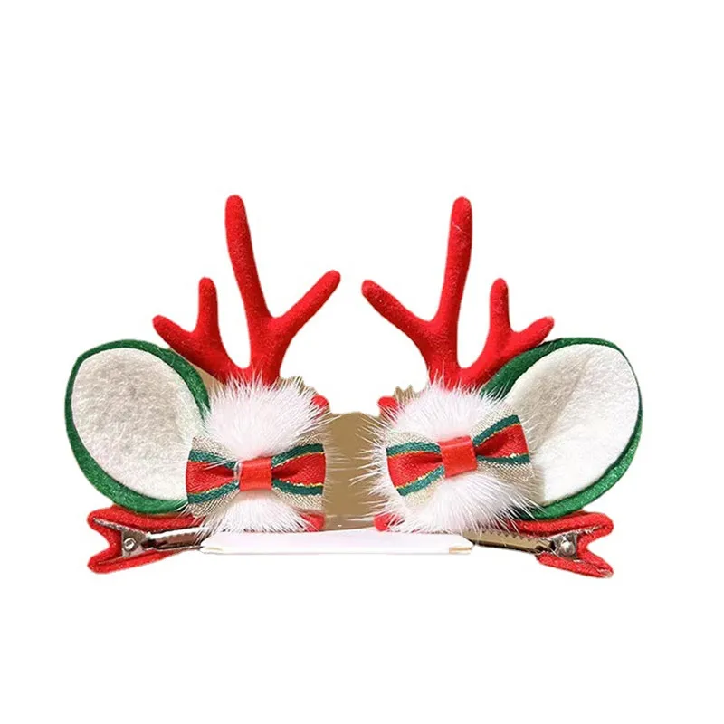 2pcs New Year Christmas Hair Pin Children Barrettes Bow Deer Santa Claus Kids Christmas Headwear Girls Kids Hair Accessories