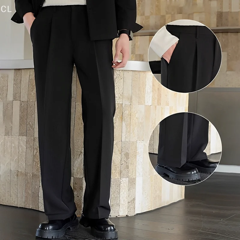 

Wide Leg Long Drape Trousers Fashion Streetwear Clothing Solid Stretch Waist Oversize Pants Summer Men Suit Pants