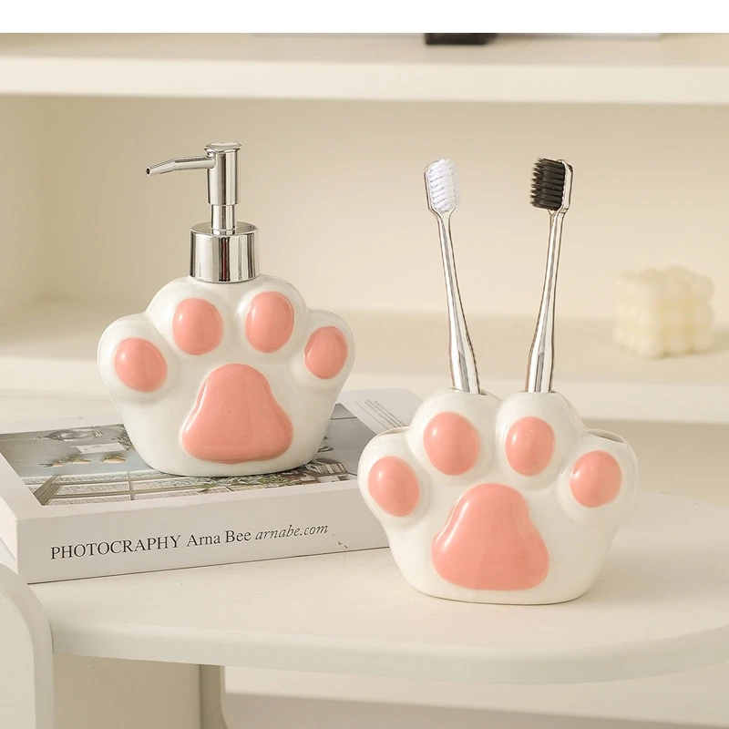 Cute Claw Soap Dispenser Hotel Ceramic Hand Wash Bottle Toothbrush Holder Plate Home Bathroom Accessories Supplies