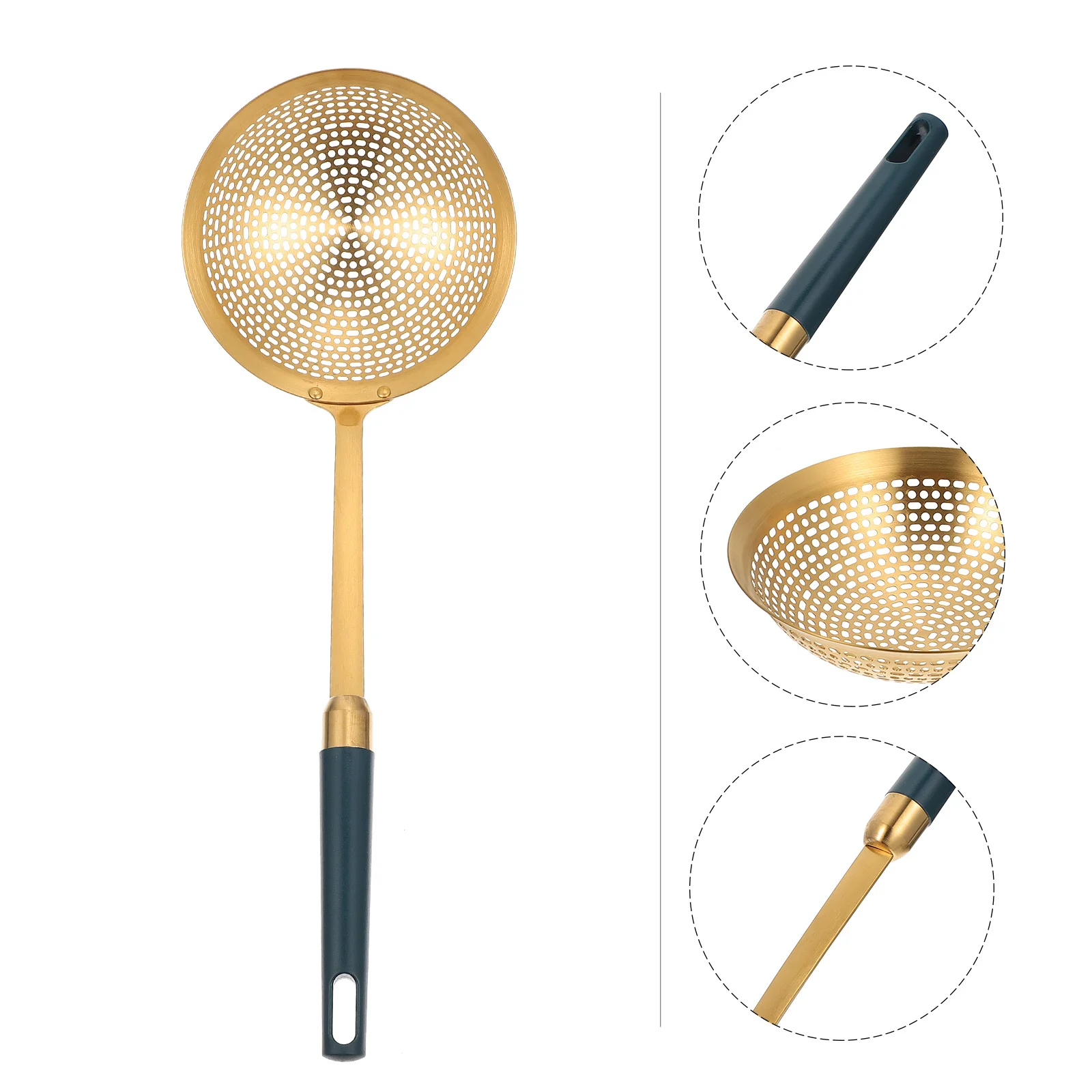 1 قطعة الفولاذ المقاوم للصدأ مصفاة جوفاء مقشدة مقبض طويل ملعقة شوربة للقلي الطبخ أواني المطبخ أداة فصل الزيت