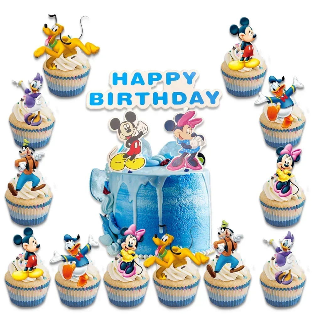 Disney Cartoon Mickey Minnie Theme Party Cake Decoration Children's Birthday Baby Shower Mickey Mouse Cake Flag Disposable Items