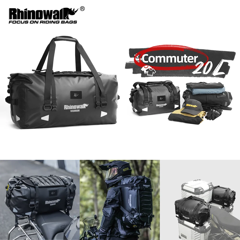 

Rhinowalk Motorcycle Tail Seat Bag Waterproof 20L Large Capacity Motor Saddle Pannier Luggage Pack With MOLLE Expansion Panel