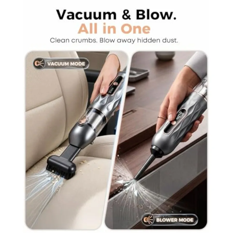 Handheld Vacuum Cordless for Car Home Use, ABS Plastic Body, Black Color, 19000PA Suction Power with Type-C Rechargeable Batter