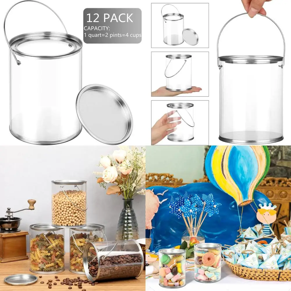 

12-Pack Clear Paint Cans with Metal Lids, Ideal for Candy, Party Favors, Storage, and DIY Craft Projects (5 Inch)