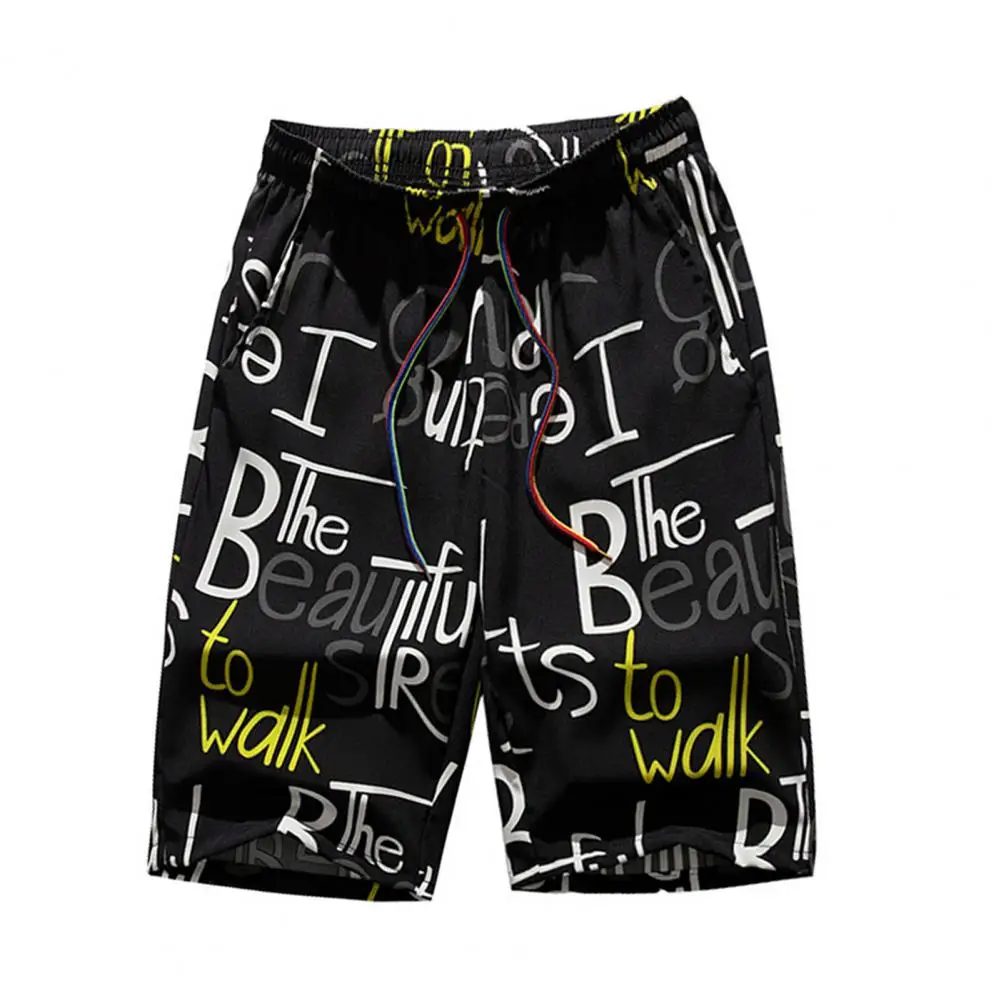 Comfortable Men Lounge Shorts Men's Summer Sport Shorts with Elastic Drawstring Waist Letter Printing Pockets for Streetwear