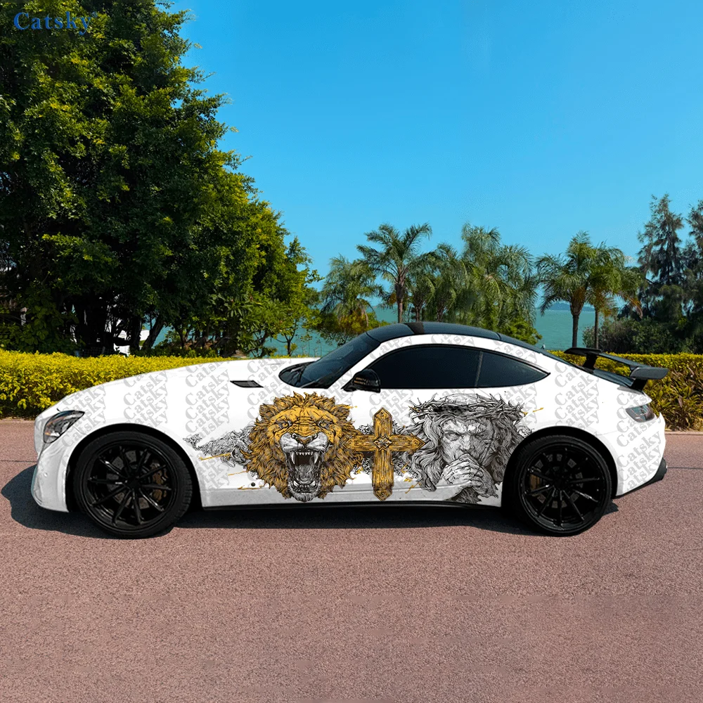 

Lion Praying Figure Car Vinyl Wraps Decal Self-adhesive PVC Sticker Suitable for Trucks SUV Decoration Auto Accessories Gift