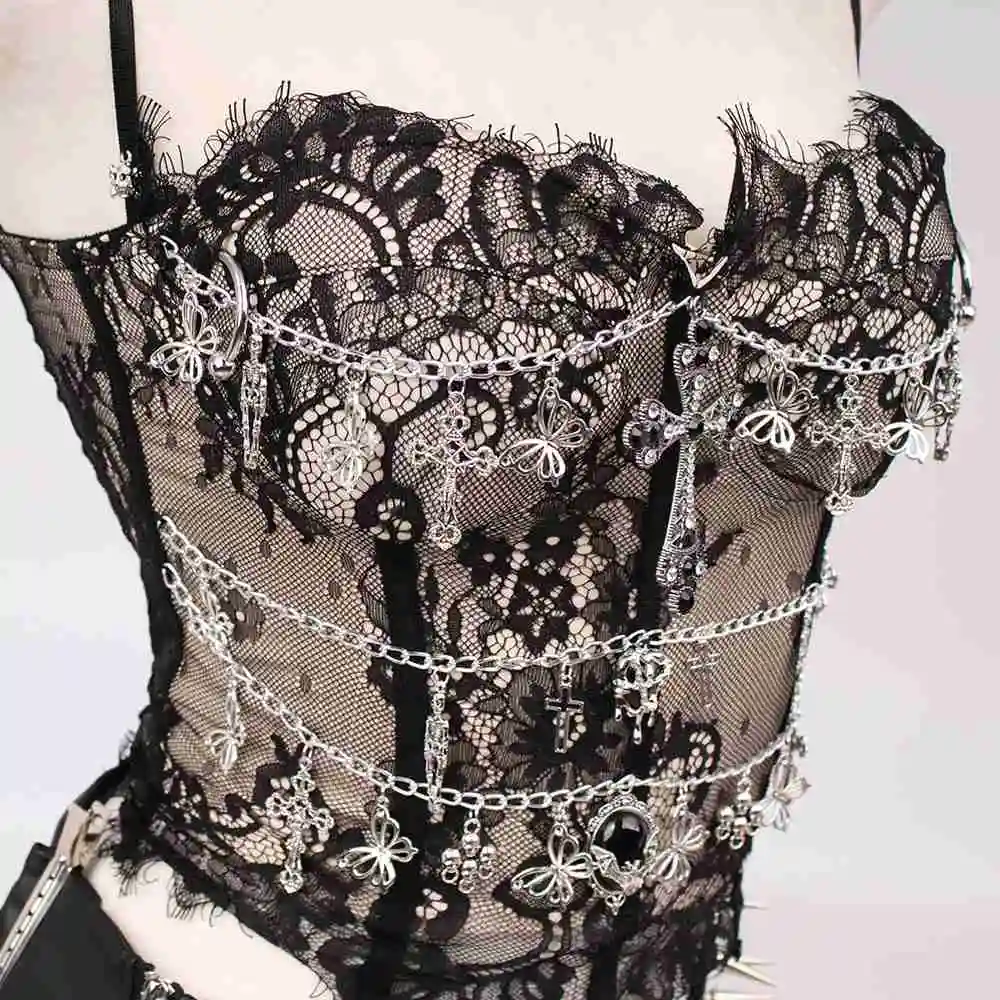 

Punk Rock Harajuku Emo 90s Club Wear Y2K Halter Camisole TOPS Hip Hop Butterfly E-Girls Grunge Skull Cross Gothic Goth DIY Eco