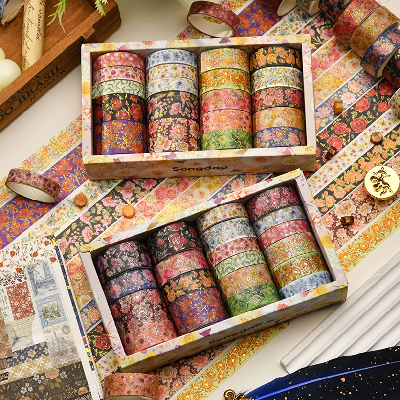 fita adesiva decorativa gold foil flores washi tape suprimentos scrapbooking materiais de journaling 20 rolos 01