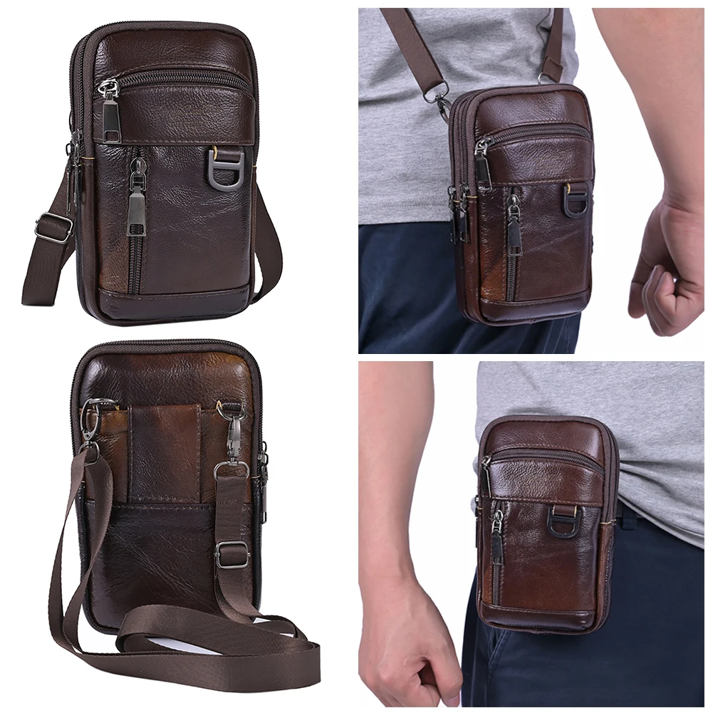 Men Simple Shoulder Bag Waterproof Leather Vintage Waist Pouch Lightweight Fashion Sling Bag Male Travel Outdoor Bag