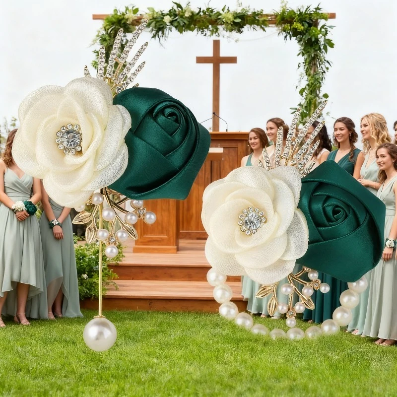 2 Buah Set Bunga Dada Pengantin dan Pengantin Pria untuk Pernikahan, Bunga Pergelangan Tangan Elegan dan Aksesoris Buket DIY untuk Pesta Pernikahan