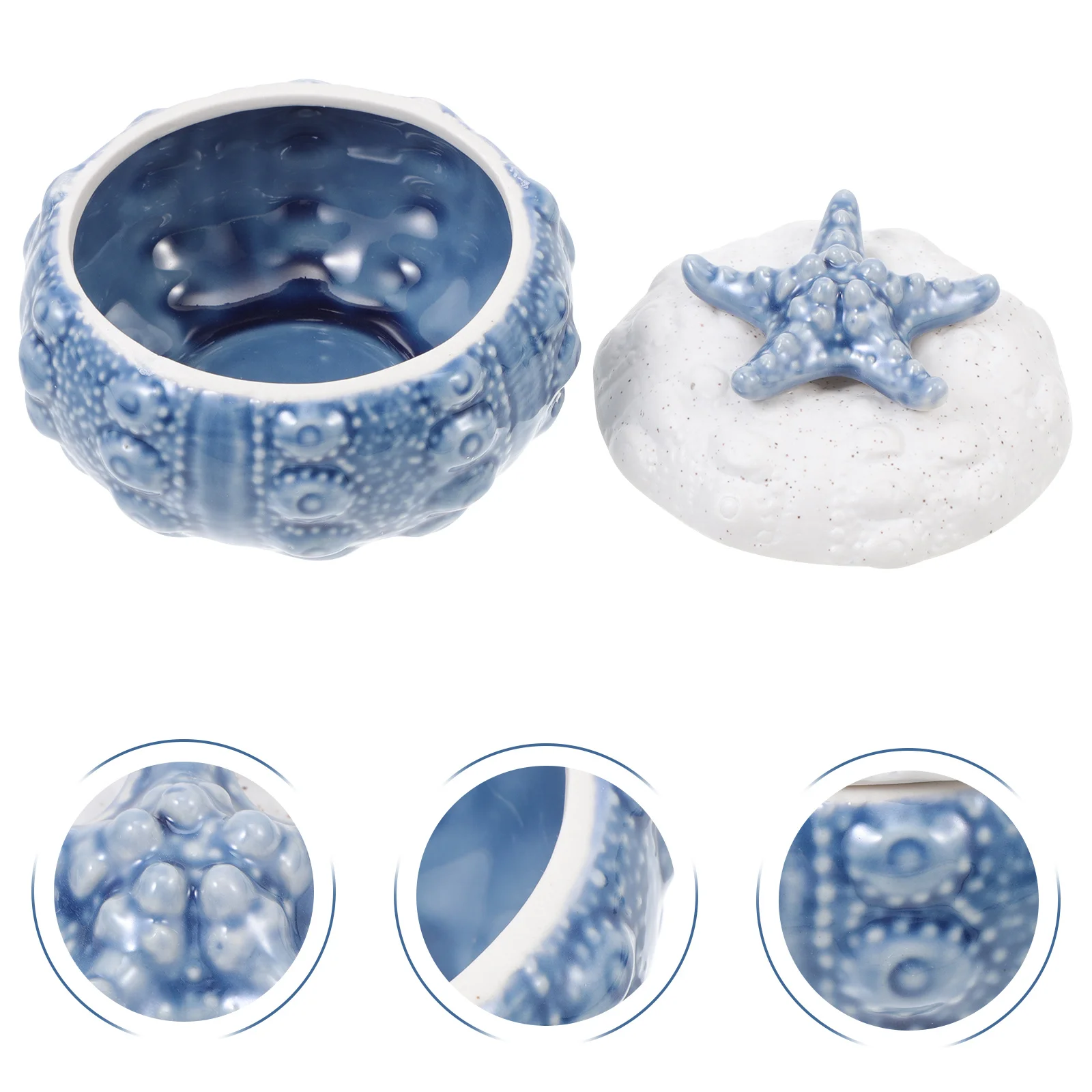 1Pcs Ceramic Storage Jar Blue Ocean Style Steaming Bowl Durable Multi-Function Container for Kitchen Camping Ceramic Stew Pot