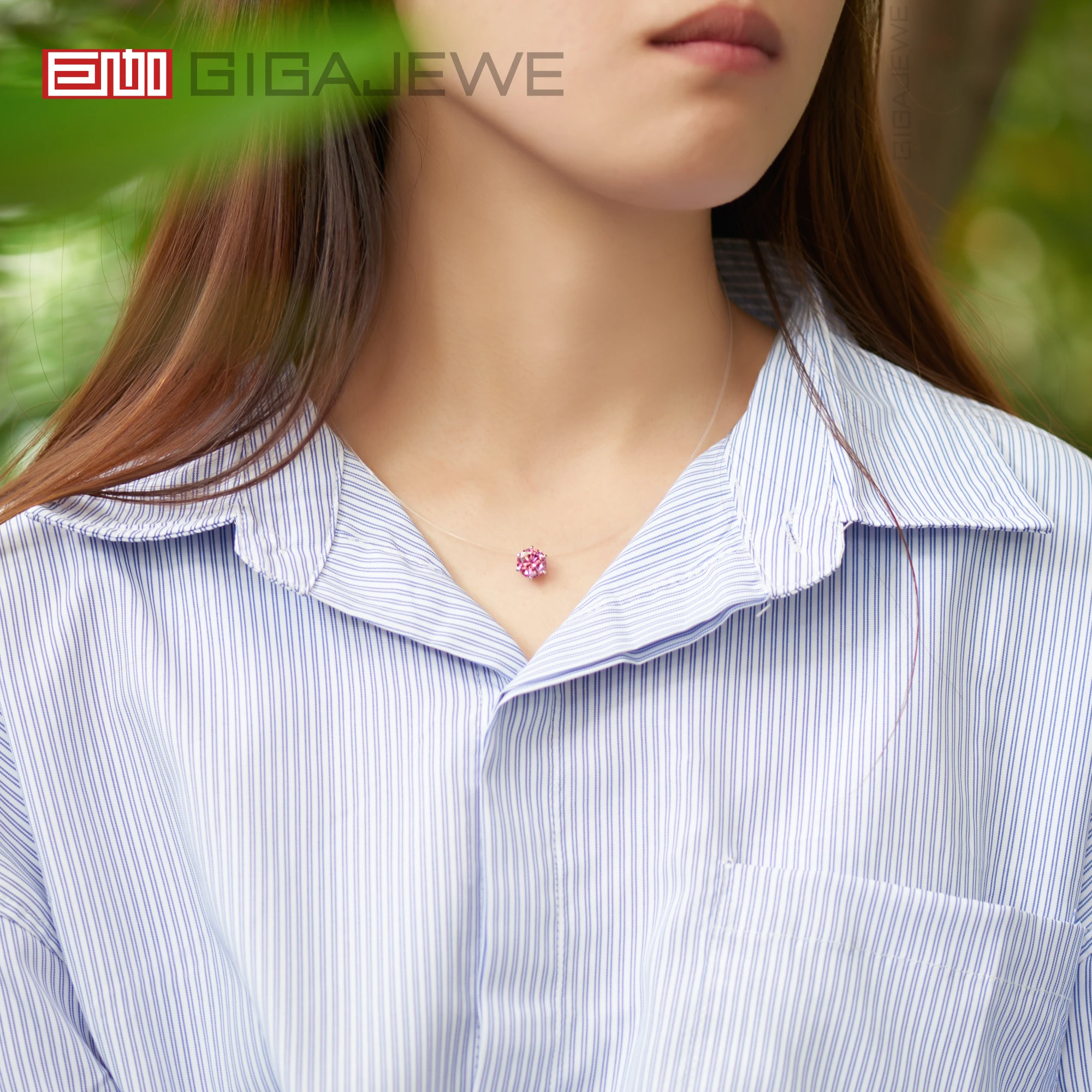 GIGAJEWE 3.0ct 9.0mm VVS1 D Color Round Moissanite Fish Line Collar Pendant Necklace Invisible Necklace 925 Silver Girl Gift