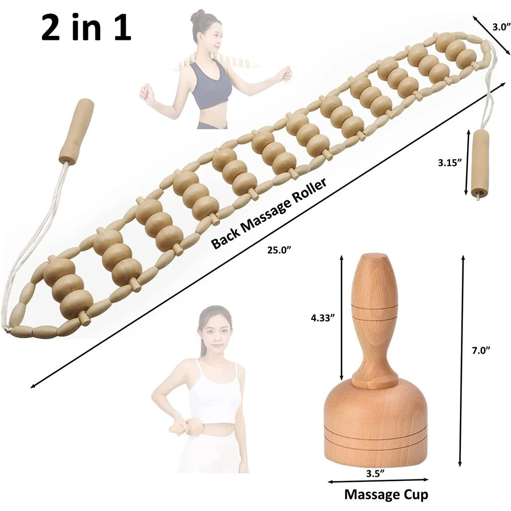 Maderoterapia Kit 2 PCS Wood Therapy Massage Tools - Wood Swedish Cup & Roller Rope - Wooden Therapy Lymphatic Anti Cellulite