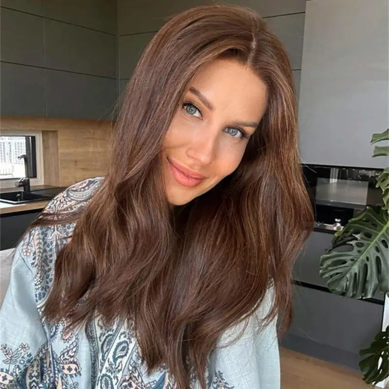 Party Daily Wig Ombre Chocolate Brown Highlights Synthetic Lace Front Wig Small/Large Size Cap Top HD Transparent Lace Front Wig
