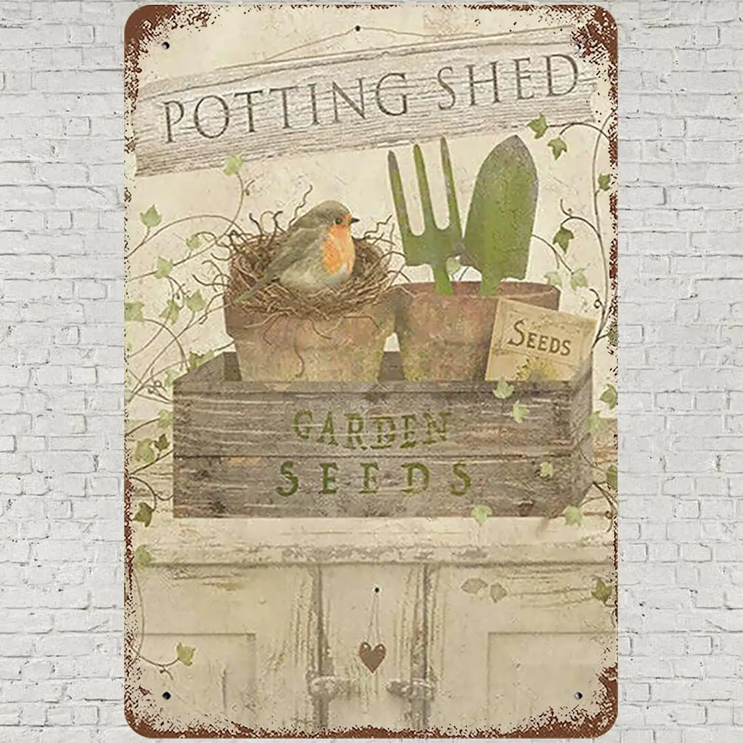 Vintage Metal Tin Sign 8x12, Potting Shed Wall Art Decor, Funny Garden Seeds Poster for Home Living Room Bedroom Kitchen Garden