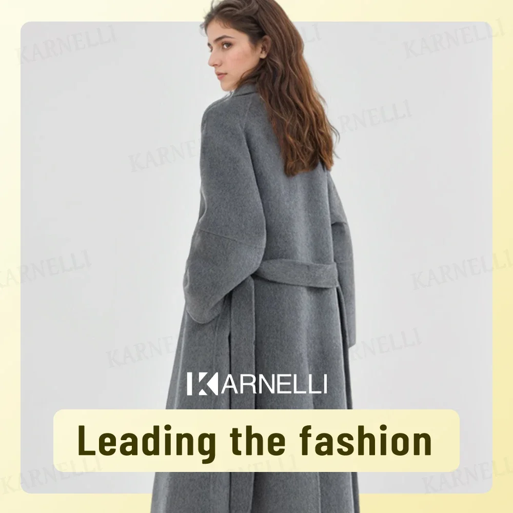 High-end Hepburn style double-faced cashmere coat temperament casual loose long woolen coat women's thickened woolen coat