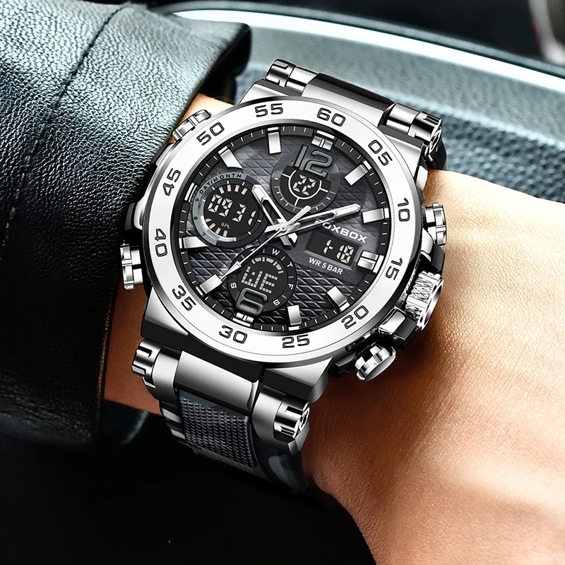 FOXBOX New Watches Luxury Men Digital Sport Waterproof Quartz Wristwatch Luminous Date Military Mens Watch Fashion Reloj Hombre