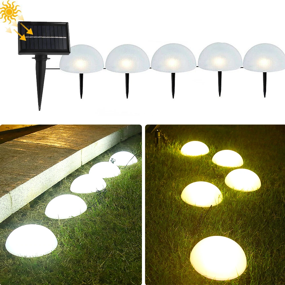 5Pcs Solar Ground Lights Outdoor Garden Lawn Lamps Creative Half Ball Shaped Waterproof LED Lamp Pathway Landscape Yard Decor