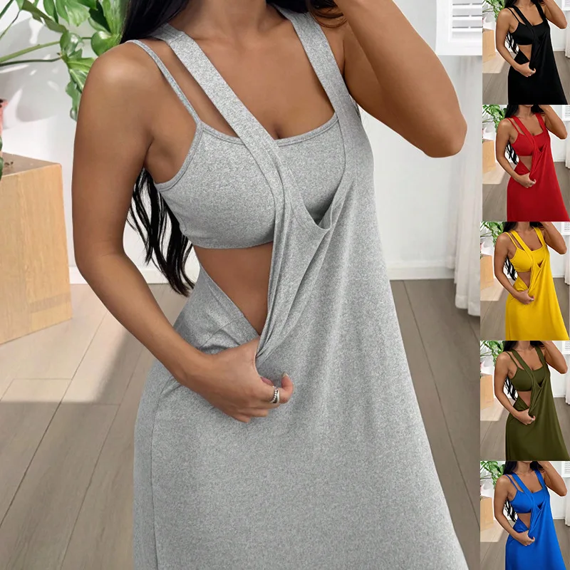Women Dresses 2026 summer new individual casual solid color top+dress two-piece suits women's clothing vestidoes