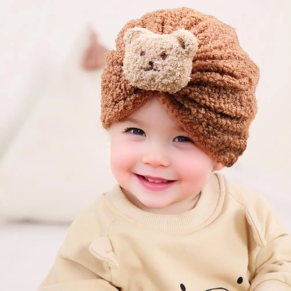 Children Hat Cartoon Bear Design Comfortable Elastic Fit Knitting Hat All-Round Thermal Protection Winter Baby Hat