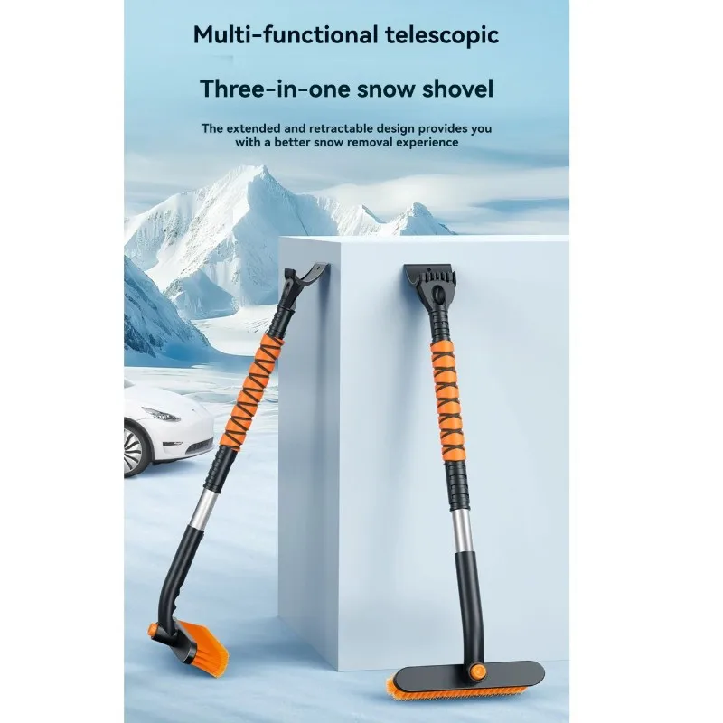 A22E-Extendable Snow Brush And Ice Scraper For Car Windshield, Car Snow Brush & Ice Scraper With 360° Pivoting Brush Head