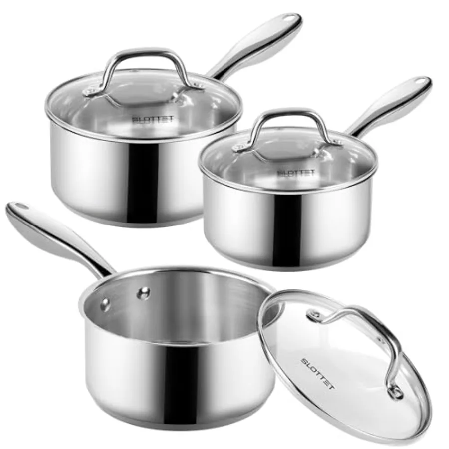 

1Qt and 2Qt and 3QT Stainl Steel Sauce Pan t wit Lid6 Pcs Non Stick Sauan Small Kitcen Pots Induction Compatile PFOA FREE