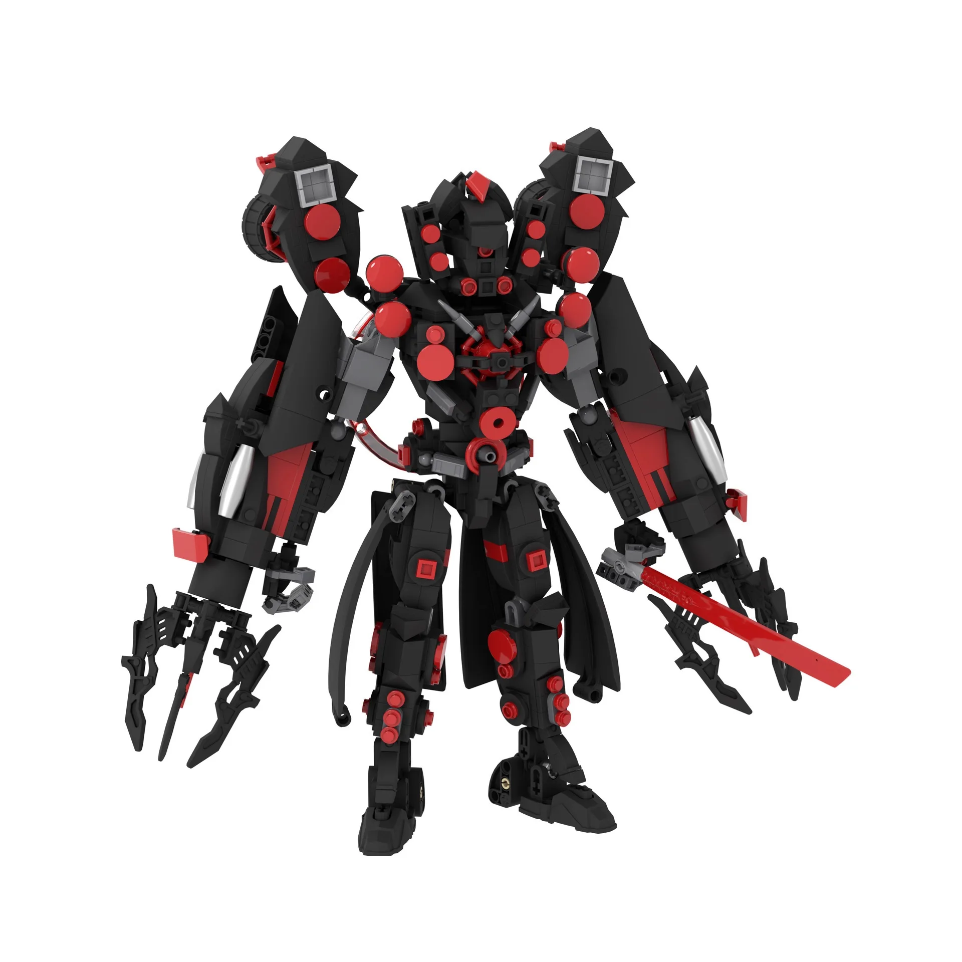New Titan Skibidi Toilet 3-Armed Space King Twin Blades Flame Speaker Dual Cannon Monitoring BUilding Block Creative Kids Toy