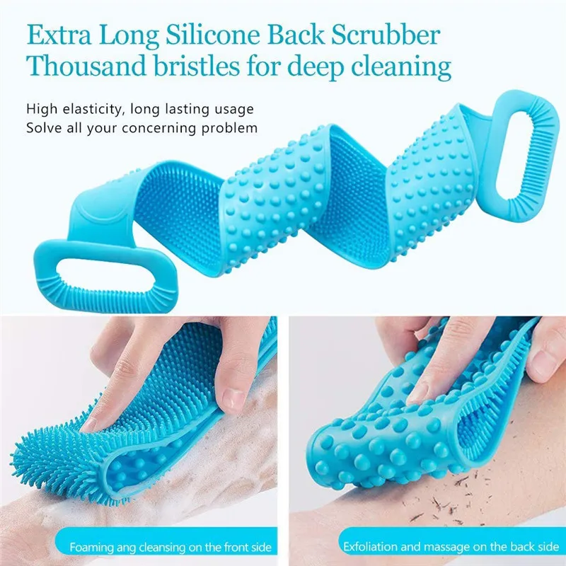 Brosses de bain en silicone pour le corps, éponge, épurateur, frottement du dos, massage, douche, arc-en-ciel, nettoyage de la peau