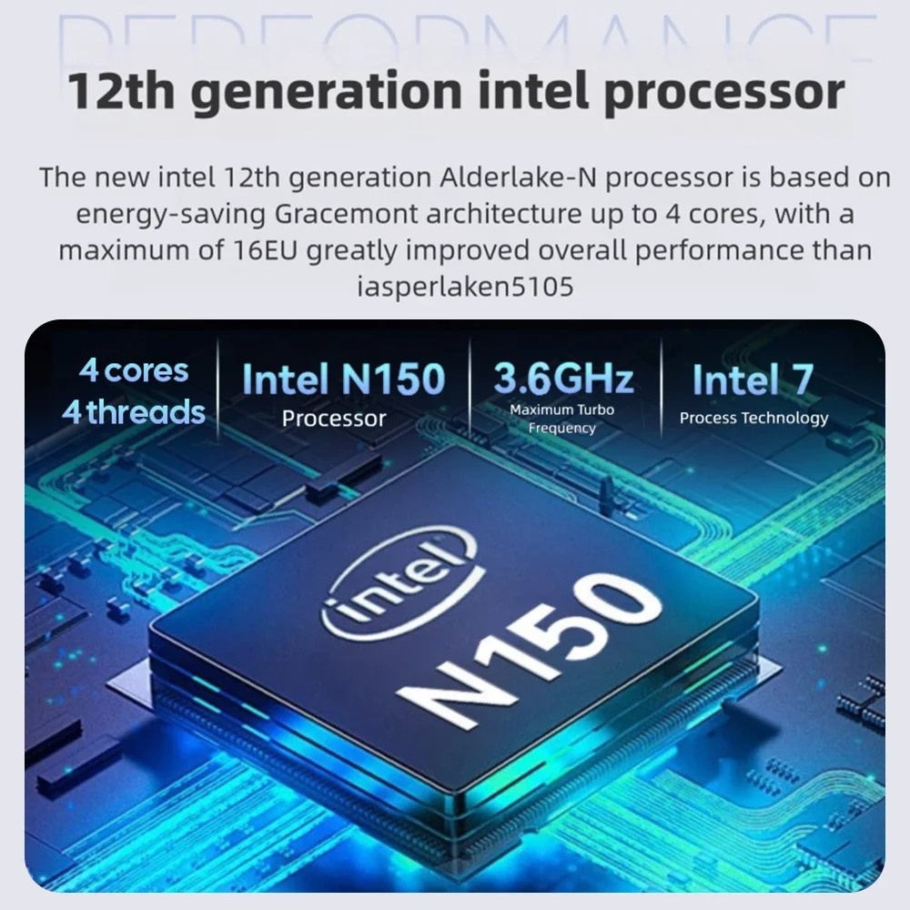 WUDUNG N1 Mini-PC Windows 11 Pro Intel 12. Generation Alder Lake N150 Mini-PC DDR4 16 GB RAM 512 GB ROM WiFi 6 BT5.2 Desktop-Computer