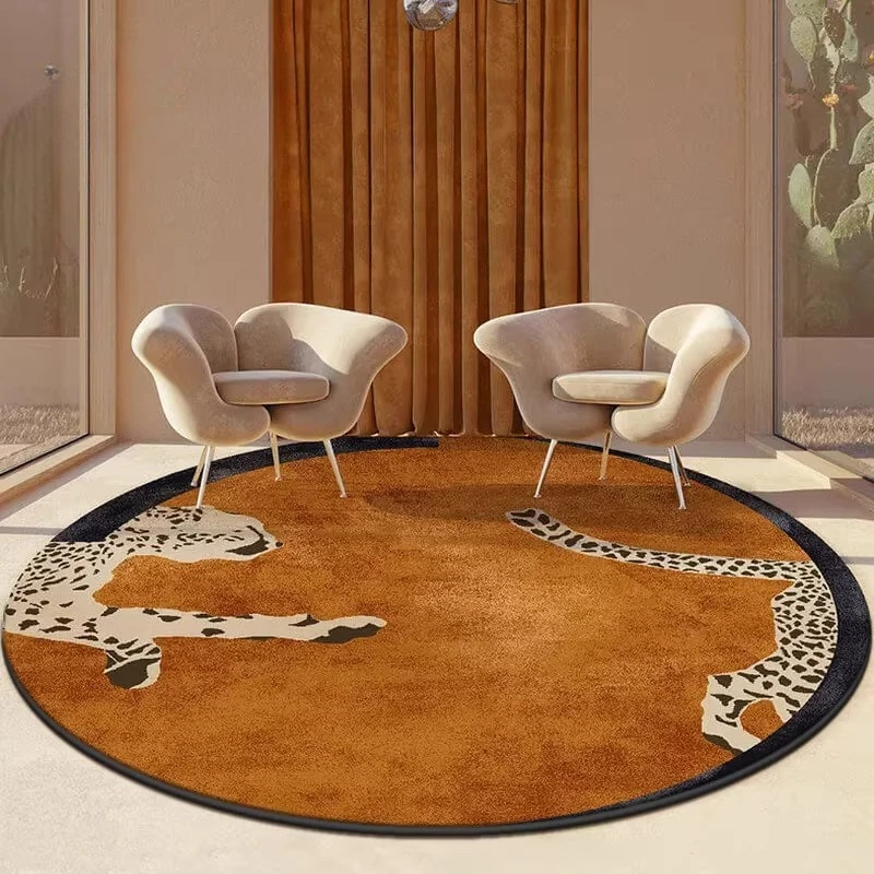 American retro style niche design sense art leopard homestay home living room bedroom room layout round carpet