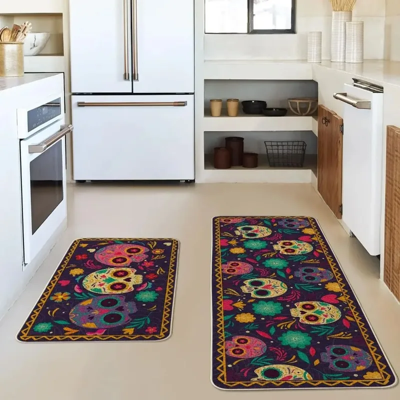 Mexico Day of The Dead Kitchen Mat Home Entrance Doormat Decor Dia De Los Muertos Hallway Balcony Runners Rug