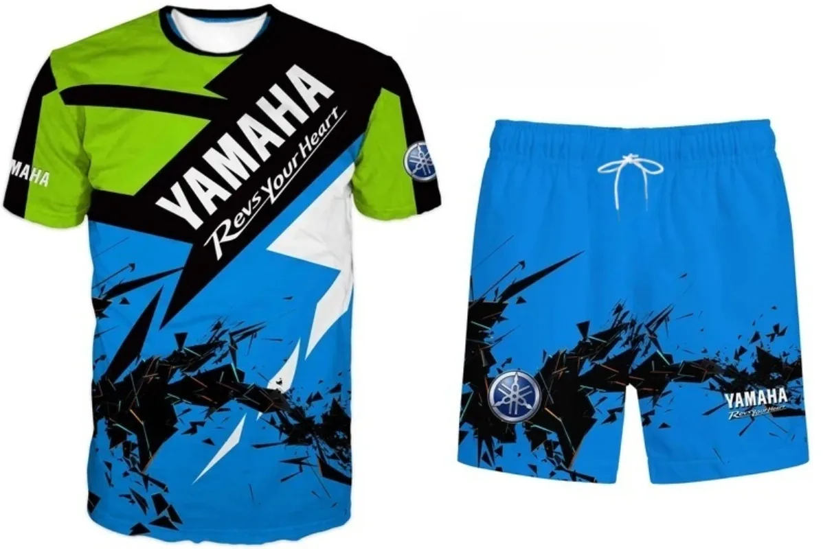 Summer Hot Selling Yamaha Blue Graffiti Short Sleeved Shorts Set for Men Women in 2026 Fashionable Motocross Riding Sports Set