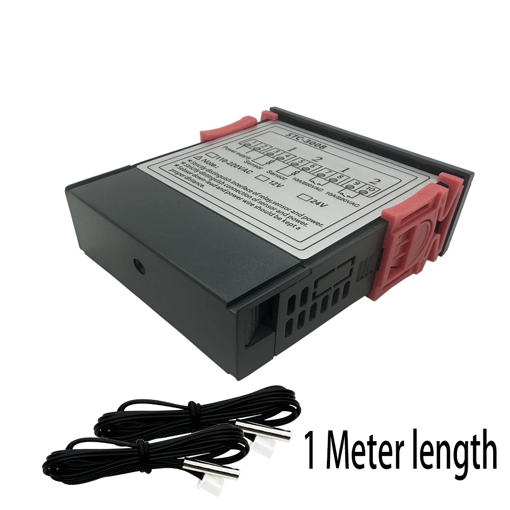 듀얼 디지털 STC-3008 온도 컨트롤러 프로브가있는 2 개의 릴레이 출력 온도 조절기 히터 12V 24V 220V 가정용 냉장고 냉각 열